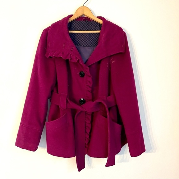 Steve Madden Extra Large XL Fuschia Peacoat Button Jacket Coat Ruffle - Picture 1 of 11